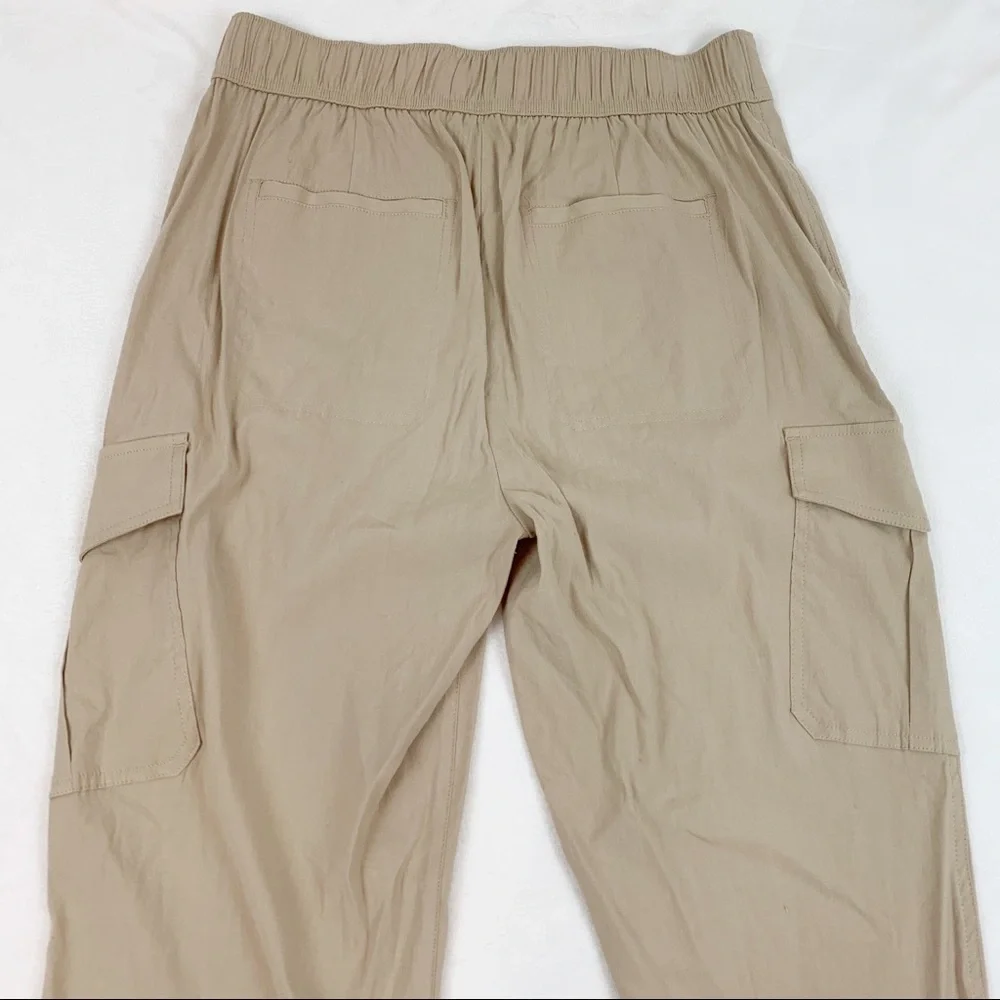 Vince pleated‎ front tapered leg linen blend pants cargo pockets high rise tan